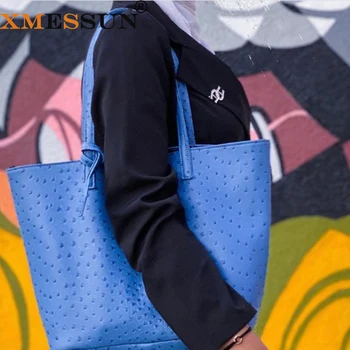 XMESSUN Original Fashion Style Women Bag Portable Women's Bucket Bags Ostrich Pattern Shopping Tote Casual Simple Ladies Handbag 1