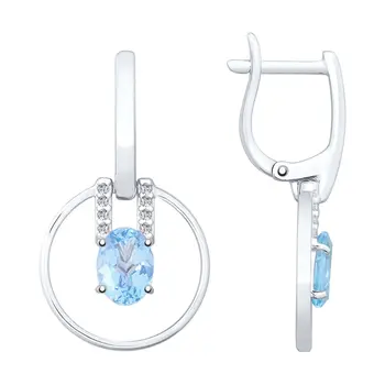 

Sokolov silver drop earrings with stones with Topaz and cubic zirconia, fashion jewelry, 925, women's male, long earrings