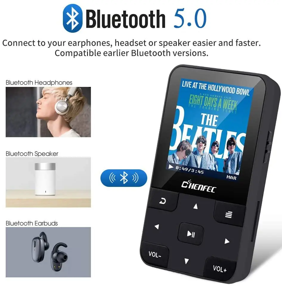 Bluetooth 5.0 MP3 Player 32GB Clip Sport Portable
