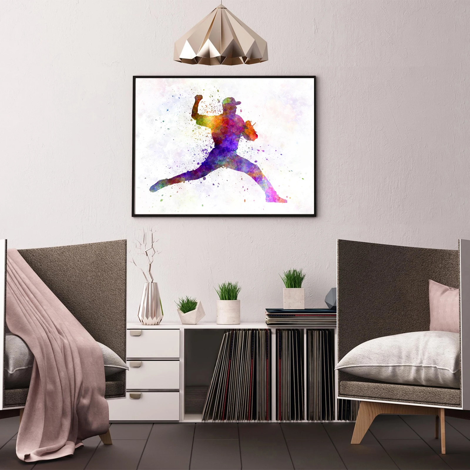 Постер Бейсбольного игрока Декор для дома и спорта ламины детский акварельные
