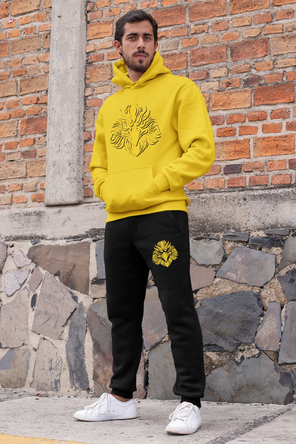 Angemiel Wear Yellow Eagle Men 'S Tracksuit Set Hooded Sweatshirt Black Sweatpants | Мужская одежда