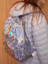 Yogodlns-mochila holográfica geométrica para hombre y mujer, morral de viaje de PVC, bandolera Laser, escolar, informal