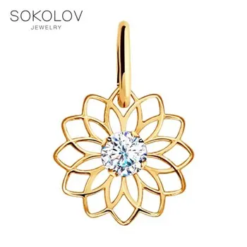 

Pendant SOKOLOV gold with cubic zirconia fashion jewelry 585 women's male, pendants for neck women