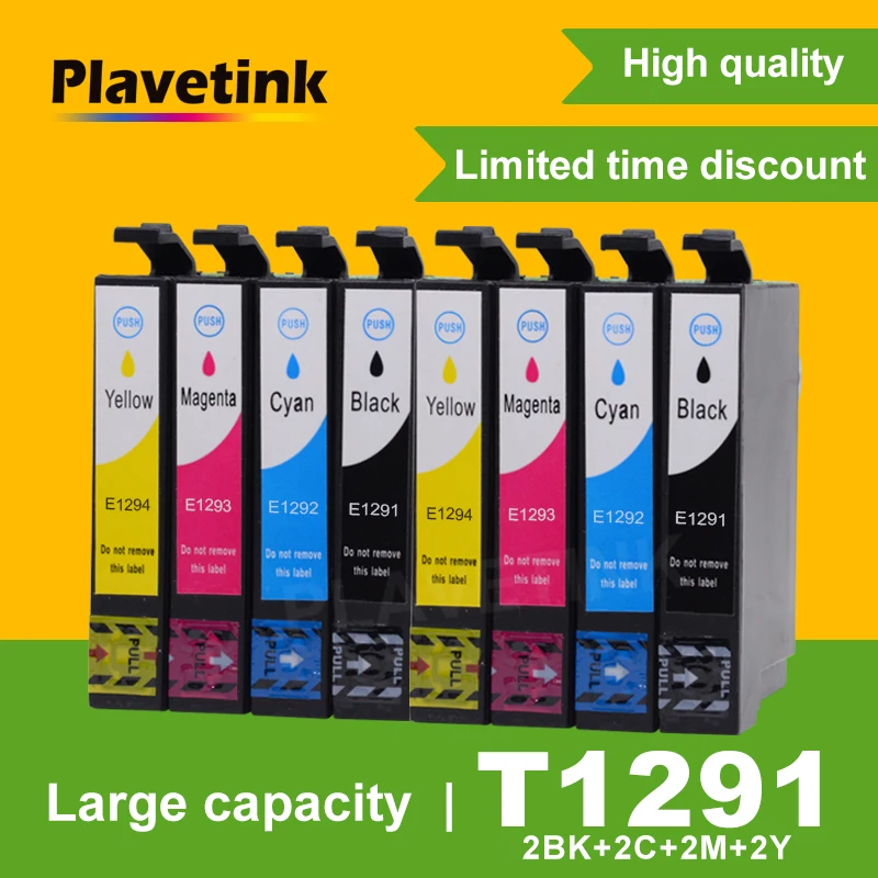 Plavetink 2 комплекта T1291 Полный совместимый картридж с чернилами для принтера Epson Stylus SX230 SX235W SX420W SX425W SX430W SX435W SX438W 4 цвета
