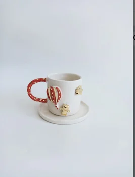 

Handmade creative decorative ceramic balloon model coffee cup and tea plate creative high-quality teacup and base art 2020 trend