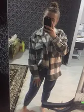 Loose Top Blouses Shirts Grey Plaid Pocket Chic Female Casual Fashion Women Ladies Streetwear