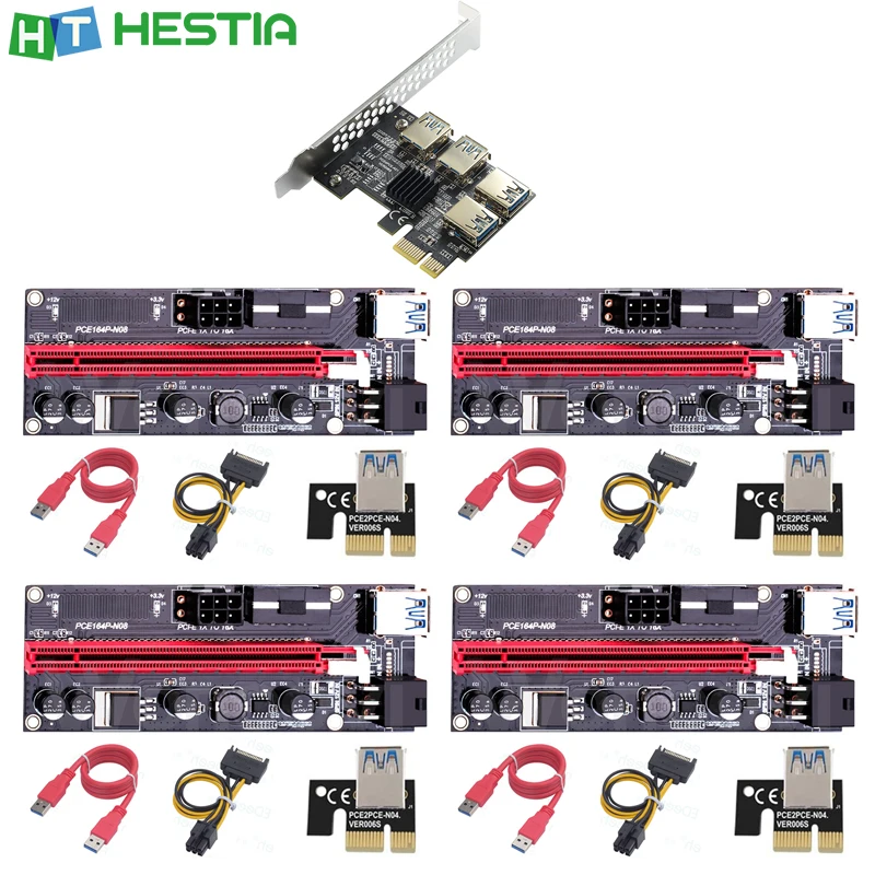 PCIE Riser 009S PCI-E Express 16x для видеокарты 1-4 VER009 Multiplier x16 Extender майнинга биткойнов |