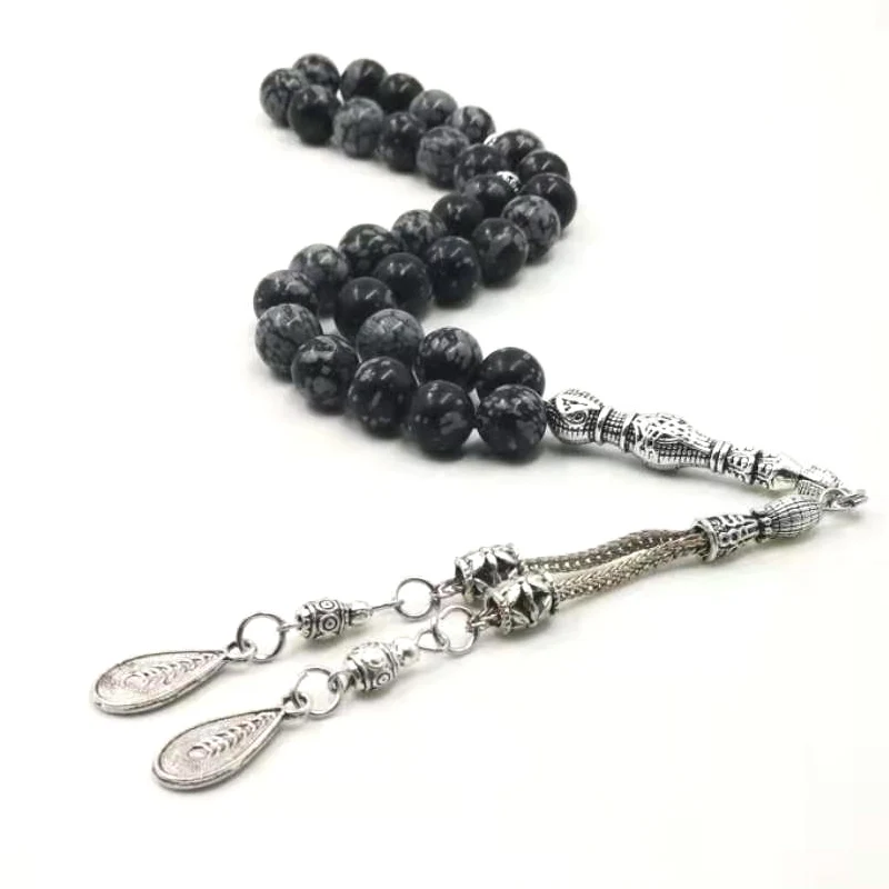 Натуральный импорт обсидиан мужской Tasbih четки Редкий Камень 33 мусульманская мисбаха металлическая подвеска ислам молитвенные бусины браслет Eid подарок