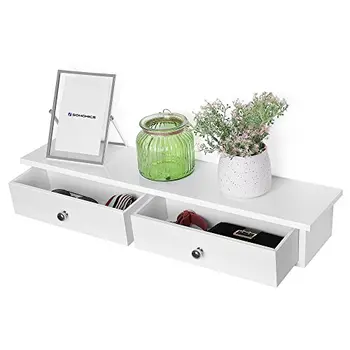 

Wall shelf floating with 2 drawers storage shelf for corridor, MDF, white, LWS65WT