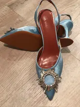 Zapatos de tacón alto con diamantes de imitación para mujer, calzado de seda satinada con punta puntiaguda, sin cordones, para boda, talla grande 41 42