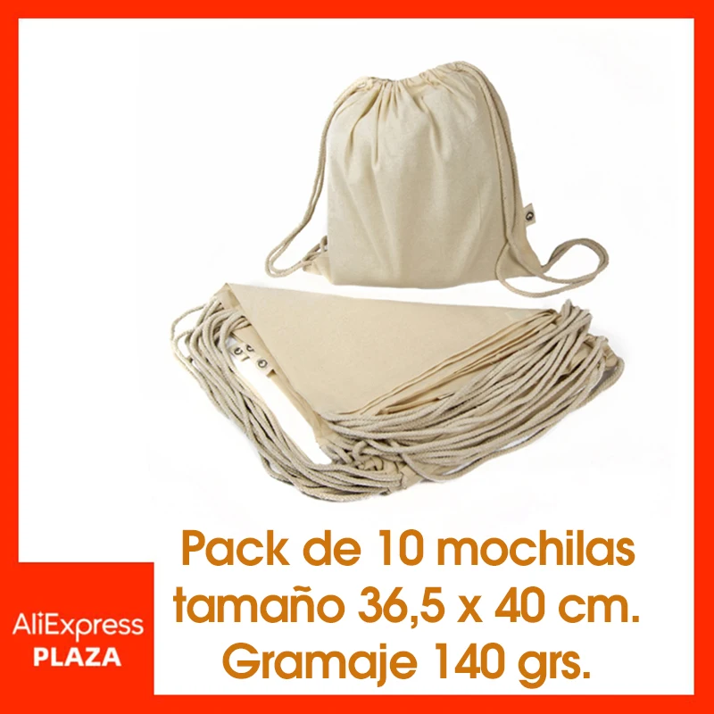 Mochila naturel en coton écologique avec fermeture à cordon, paquet de 10 pour cadeaux, artisanat, événements sportifs, vêtements et chaussures d'extérieur
