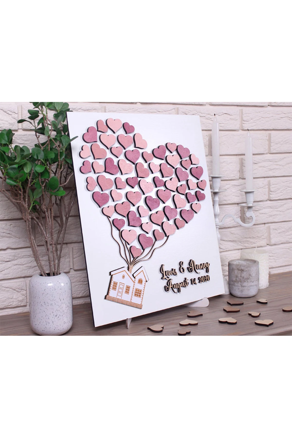 Wedding Guest Visitor Signature Book Wooden Personalized Alternatives to Names Date Mr and Mrs Mariage 3D Love Valentine's Rusti | Дом и