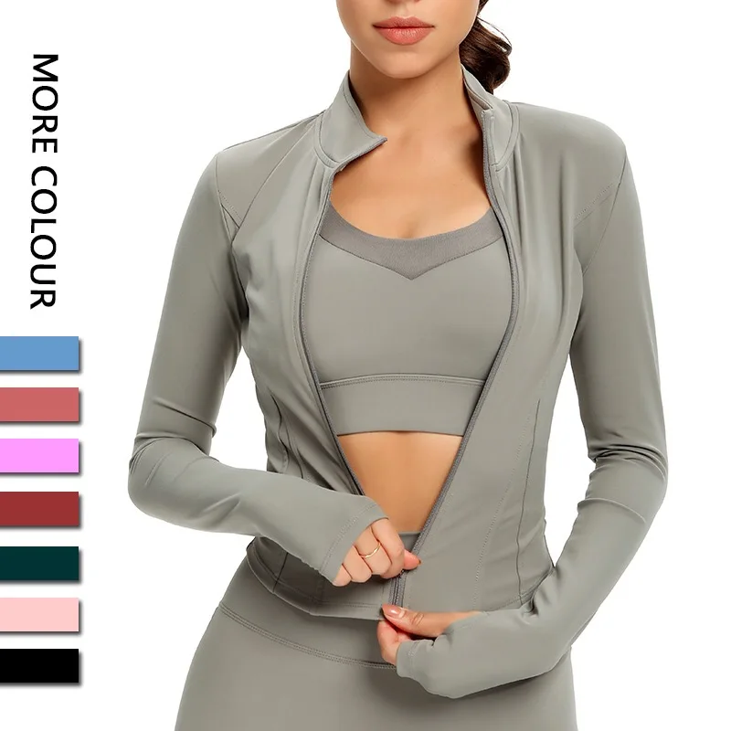 

Nude double-sided brocade yoga clothing jacket women's fall/winter fitness clothing sports yoga long-sleeved tights waist waist