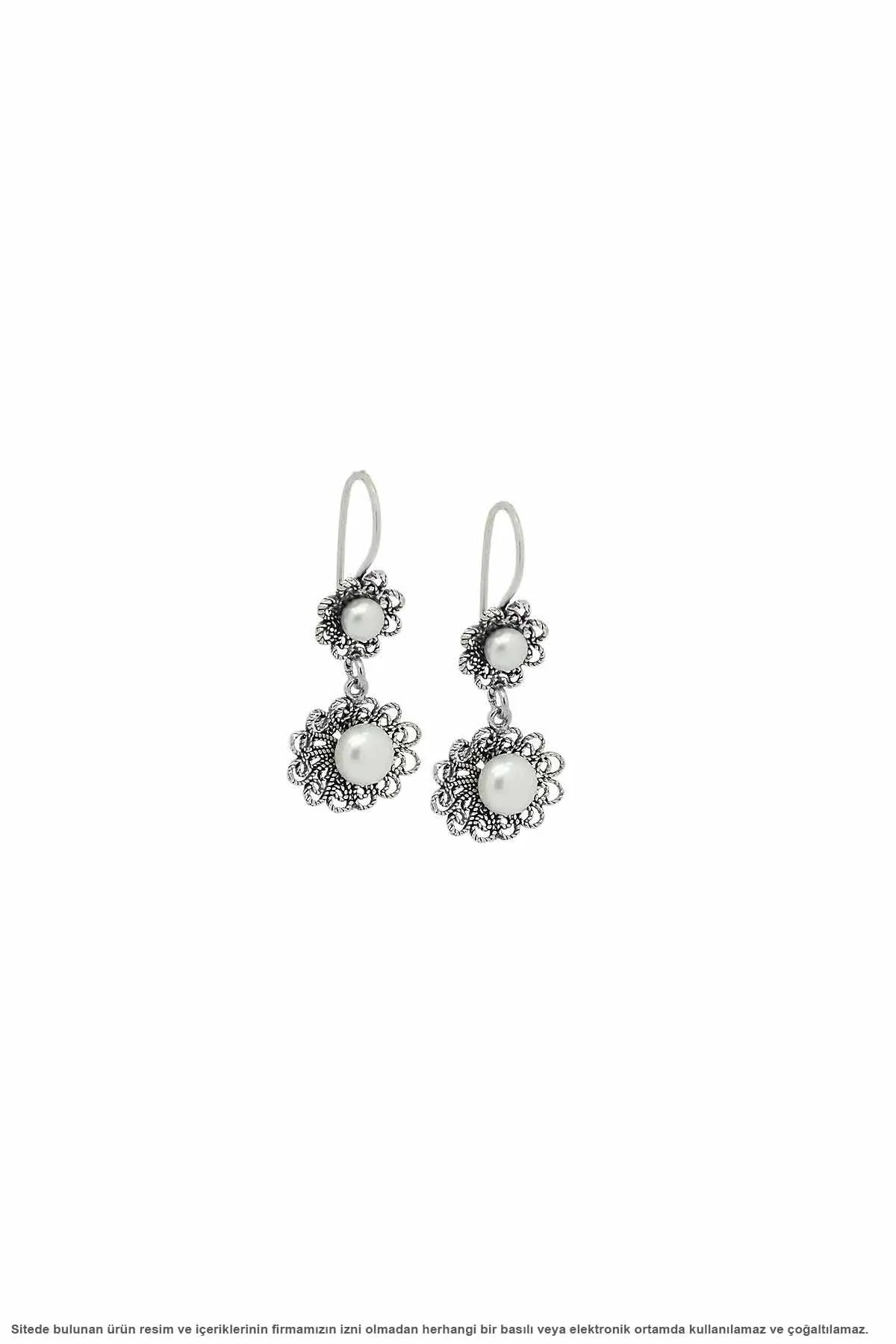 

Midyat Silver Filigree Hand Work With Pearl Womens Earrings