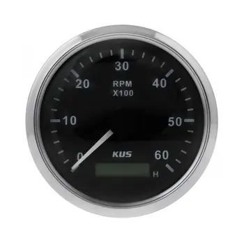 

Tachometer 0-6000 rpm with hour meter divider 1-10, black dial, stainless bezel, D. 85mm ky07009
