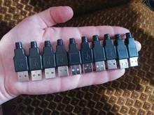 Conector de enchufe tipo A macho, USB, 4 pines, con cubierta de plástico negro, 10 Uds.