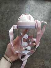 Botella de paja de agua potable con dibujos de animales para niños, Bola de gravedad, taza de bebé con correa para el hombro