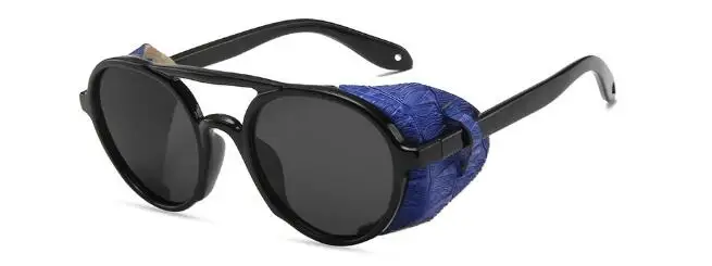 black blue Винтажные стимпанк Солнцезащитные очки с боковыми щитами пластиковые Gogles Ретро Круглые Солнцезащитные очки для мужчин и женщин с УФ защитой летние оттенки - Цвет линз: black blue