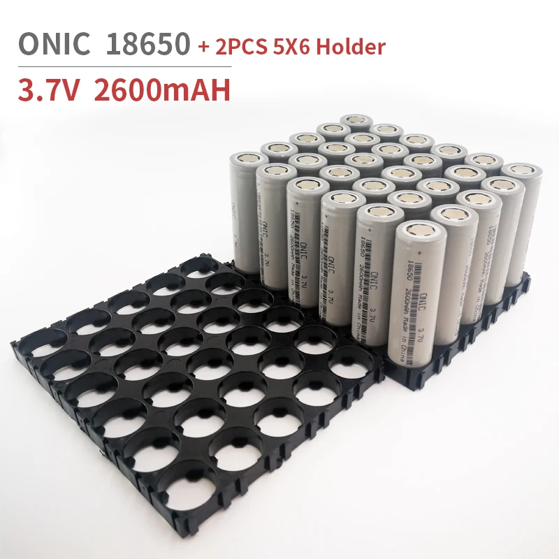 

ONIC 30pcs 18650 2600mAh 3.7V with Holder (5x6, 2Pcs) Rechargeable Battery Li-Ion Battery Replacement VTC18650 100% Original