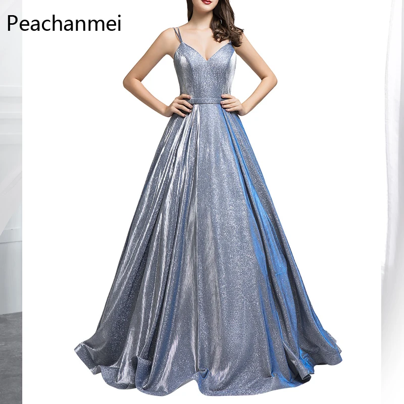 Блестящее металлическое вечернее платье с карманами Robe De Soiree блестящие вечерние свадебные платья элегантные Vestido de Festa