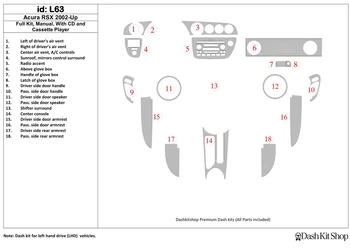 

Interior trim for Acura RSX 2002-UP. Set L63.