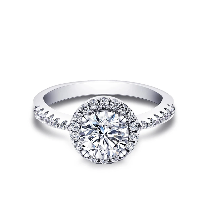 Tianyu драгоценные камни серебро Муассанит Halo Обручение кольцо 0.5ct 1ct 6 5 мм круглый GH