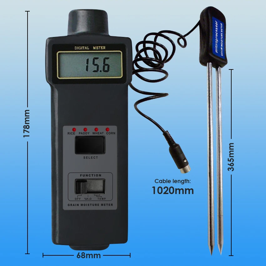 Портативный цифровой зерна Температура 8~ 20% Измеритель влажности тестер рис, кукуруза, пшеница+ удлиненные 2-контактный зонд
