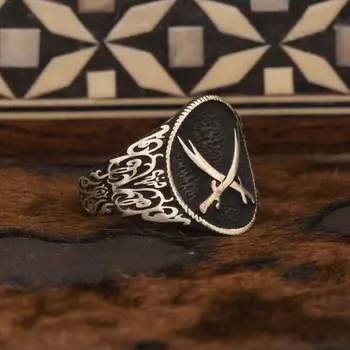 

925 Sterling Double Zulfiqar Sword Model Silver Ring Turkish Premium Quality Handmade Jawelery