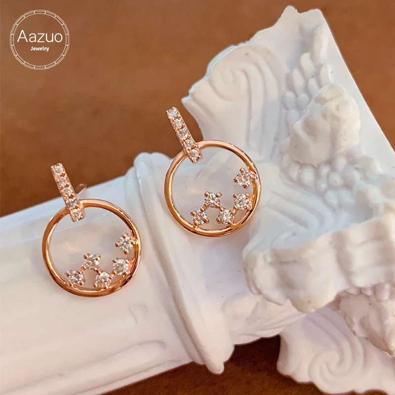 

Aazuo Real 18K Solid Rose Gold Natrual Diamonds Lovely Fairy Round Earrings Gifted For Women Advanced Wedding Party Au750