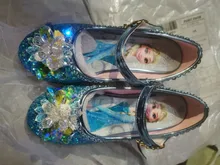 Disney Frozen-zapatos de princesa Elsa para niñas, Sandalias de tacón alto informales con purpurina de cristal de cuero, color rosa, azul y plateado