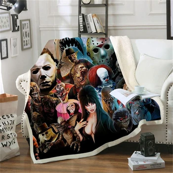 

Movie It Chapter Two Pennywise Print Sherpa Blanket Couch Sofa Cover Travel Bedding Fleece Blanket Bedspread Thick Tapestry