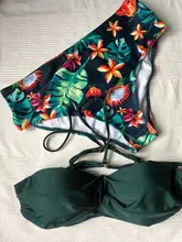 Bikini con estampado de hojas para mujer, traje de baño Sexy con Tanga, conjunto de Bikinis con aumento de cintura alta, ropa de baño 2020