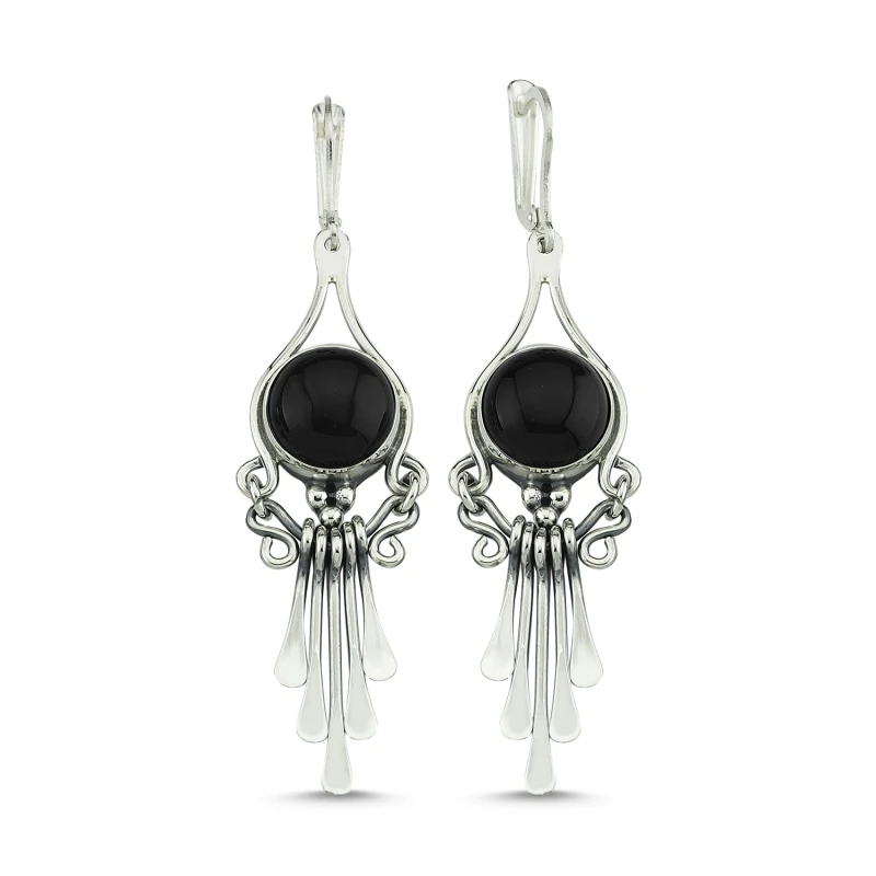 

Silver 925 Sterling Onyx Gemstone Dangle Hand Handwork Earrings