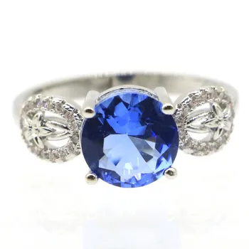 

20x9mm Beautiful Created Violet Tanzanite White CZ Gift For Ladies Silver Rings