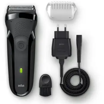 

SHAVER BRAUN SERIES 3 300S BLACK-3 ELEMENTS CUTTING-SUBMERSIBLE 5M-NIMH BATTERY-SMART PLUG-PROTECTIVE COVER
