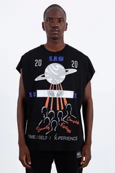 

Sleeveless Printed Black Oversized Men's T-Shirt