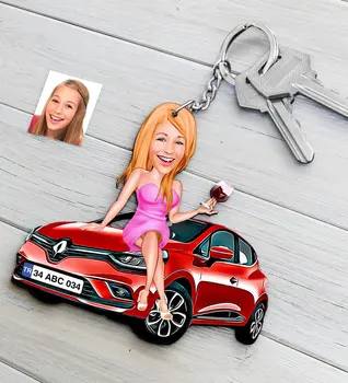 

Personalized Women 'S Renault Clio Figured Platter Wooden Cartoon Anahtarlık-2