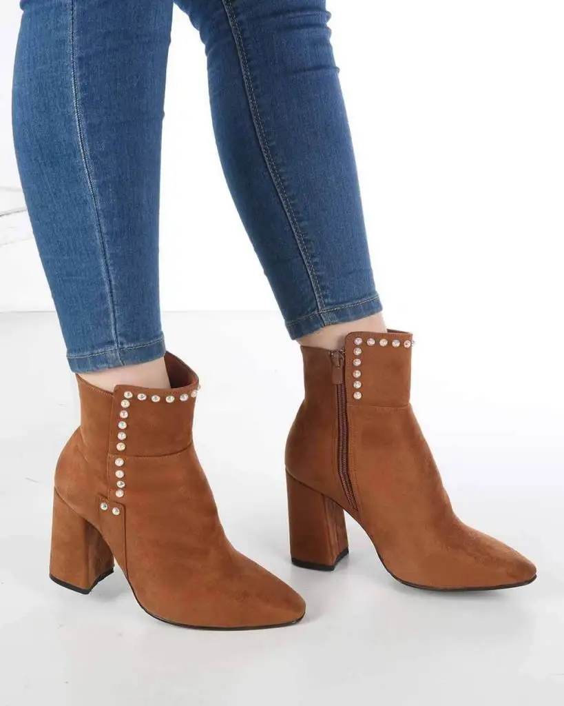 

Mosimoso Women's Ankle Height Boot Fraco Taba Suede Stone Embroidered Zipper Women Boots