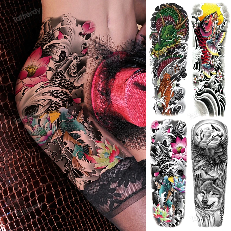 Tanie Sexy tymczasowy tatuaż duże tatuaże do ciała udo noga ramię rękaw tatuaż