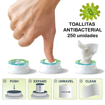 

TOALLITAS ANTIBACTERIALES HIGIENIZANTES PUSH CLEAN 250 uds