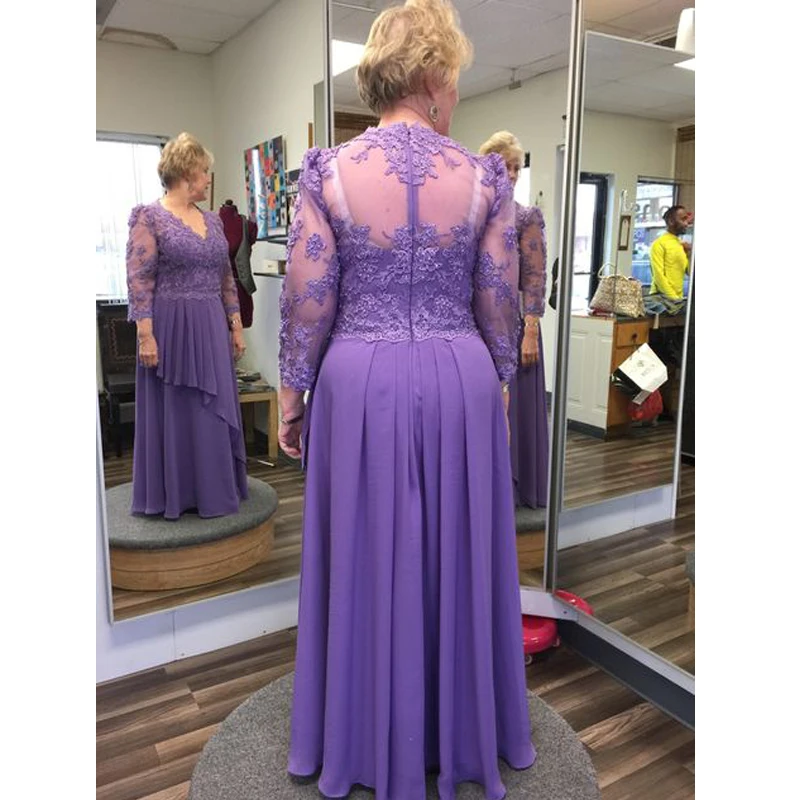 Mother Of the Bride Dresses Plus Size Long Sleeve Applques Wedding Evening Formal Party Dress vestidos de fiesta de noche