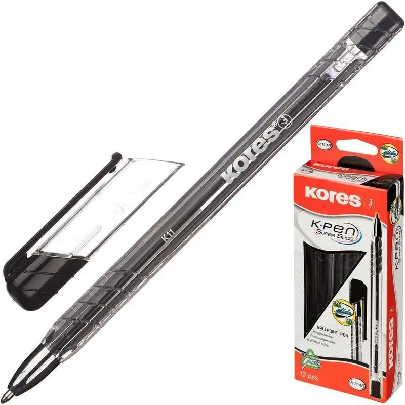 Ballpoint pen Kores к11 (0.7mm black ink color transparent oil base трехгранная) |