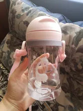 Botella de paja de agua potable con dibujos de animales para niños, Bola de gravedad, taza de bebé con correa para el hombro