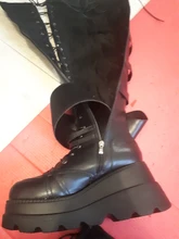 Botas hasta el muslo con plataforma alta para mujer, zapatos de tacón alto con hebilla Punk a la moda, cuñas de Cosplay, diseño de marca