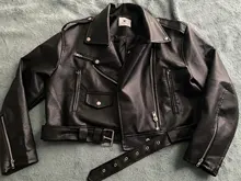 Jacket Short Winter Coat Faux-Leather Mozuleva Black Women Retro PU Turn-Down-Neck Loose