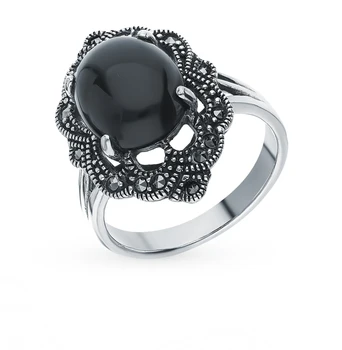 

Silver ring with marcasites and Onyx sunlight sample 925
