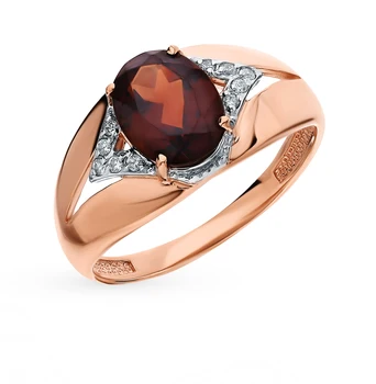 

Gold ring with cubic zirconia and Garnet sunlight sample 585
