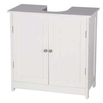

1PC 60x60x30cm Under Sink Bathroom Storage Cabinet Unit Wooden Washbasin Floor Cupboard White with 2 Doors MDF Shelves