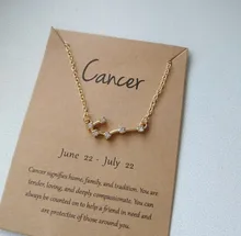 Signo del zodiaco de estrella de cartón para mujer, collares de constelación de 12, colgante de cristal dorado, collares de cadena de Gargantilla, joyería de regalo para cumpleaños