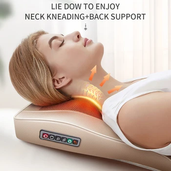 

Back Shoulder Neck Massager Pillow Electric Roller Infrared Heated Kneading Shiatsu Sleep Pillow Car Home Relax Massage Machine
